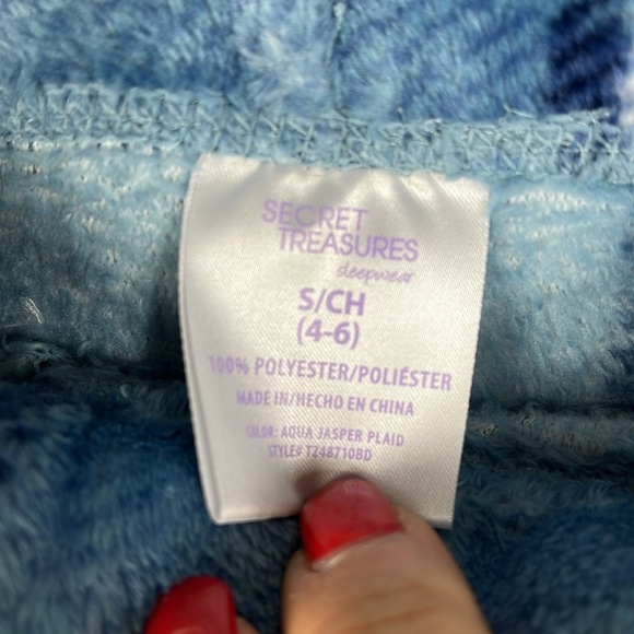 Secret Treasures cozy fuzzy plaid pajama pants in blue drawstring Sz S (4-6) - Picture 6 of 7